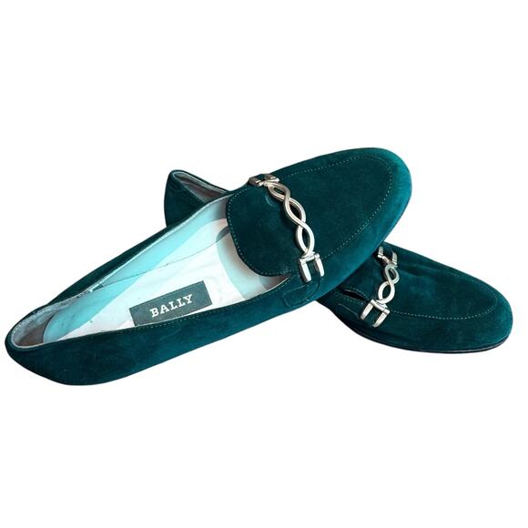 Bally of Switzerland April Hunter Green Suede Loafers Size 8 N Made in Italy - Picture 2 of 12